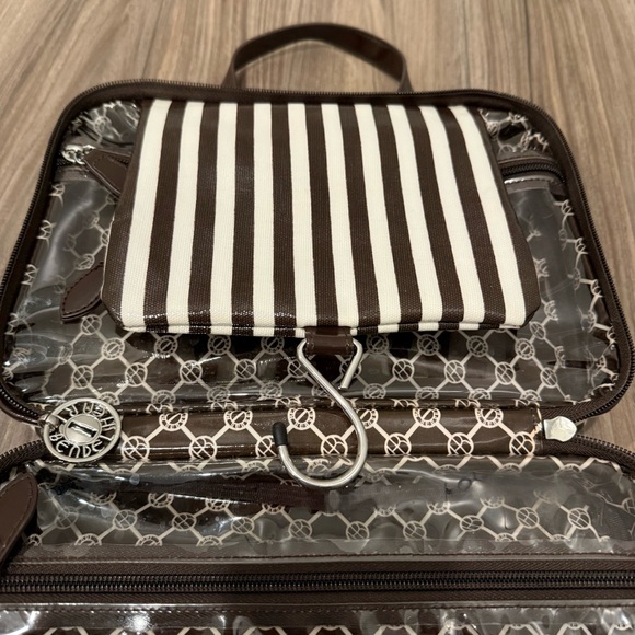 Henri Bendel Chic Vintage Brown and White Striped Cosmetic Bag - Picture 7 of 13
